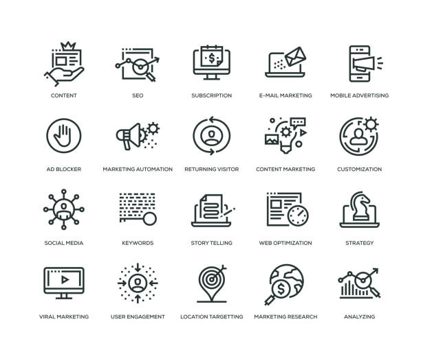 Digital Marketing Icons - Line Series Digital Marketing Icons - Line Series contented emotion stock illustrations