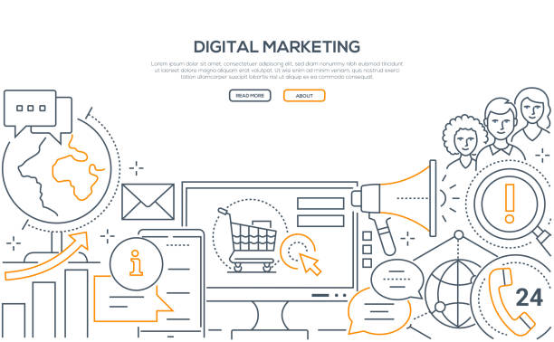 디지털 마케팅-현대 선 디자인 스타일 웹 배너 - 디지털 마케팅 stock illustrations