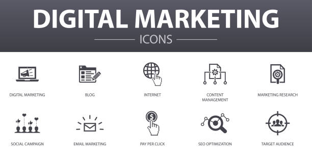 Digital marketing simple concept icons set. Contains such icons as internet, Marketing research, Social campaign, Pay per click and more, can be used for web, logo, UI/UX Digital marketing simple concept icons set. Contains such icons as internet, Marketing research, Social campaign, Pay per click and more, can be used for web, logo, UI/UX email campaign stock illustrations