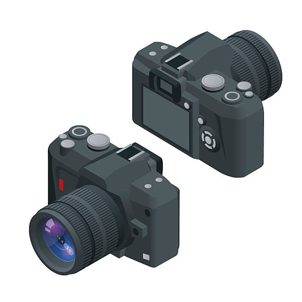 Digital photo camera Digital photo camera. SLR camera. Flat 3d vector isometric illustration dslr camera stock illustrations
