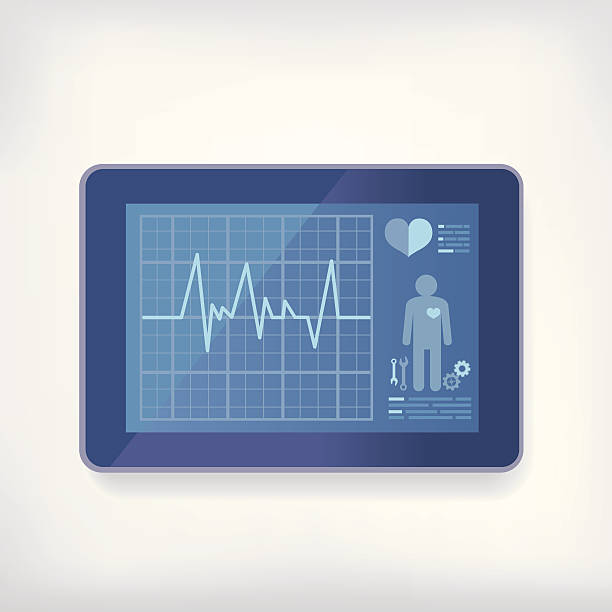 stockillustraties, clipart, cartoons en iconen met digital tablet with heart monitor graphics displayed - bewakingsapparatuur
