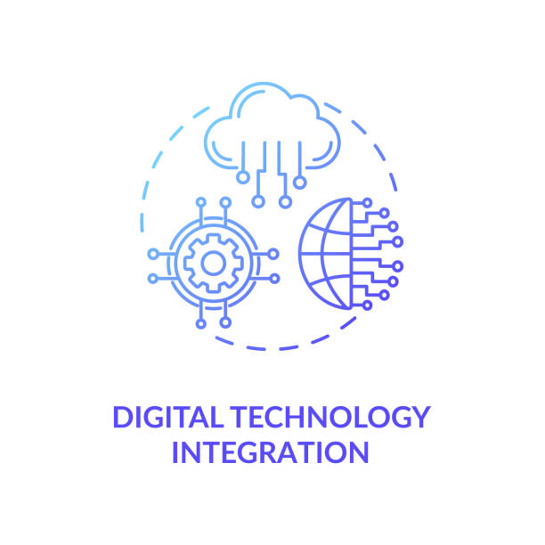 ilustrações, clipart, desenhos animados e ícones de ícone do conceito de gradiente azul de integração da tecnologia digital - transformação digital