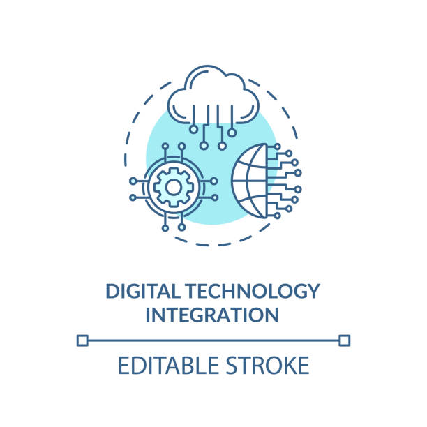 ilustrações, clipart, desenhos animados e ícones de ícone do conceito turquesa de integração de tecnologia digital - transformação digital