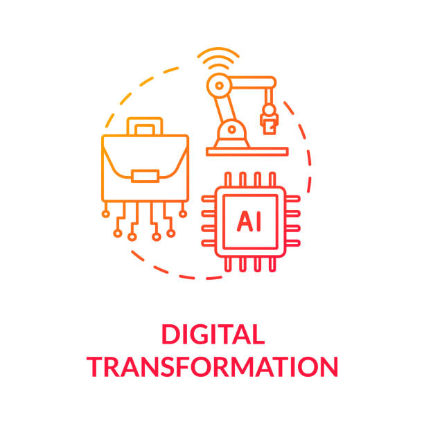 ilustrações, clipart, desenhos animados e ícones de ícone do conceito de gradiente vermelho de transformação digital - transformação digital