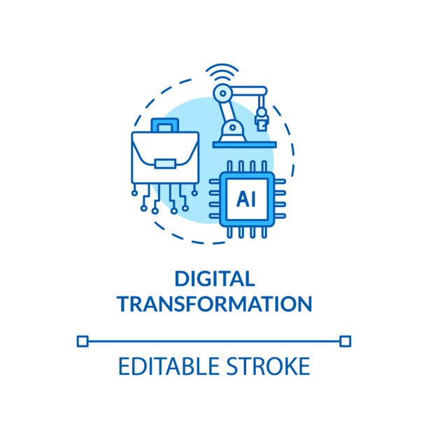 ilustrações, clipart, desenhos animados e ícones de ícone do conceito turquesa de transformação digital - transformação digital