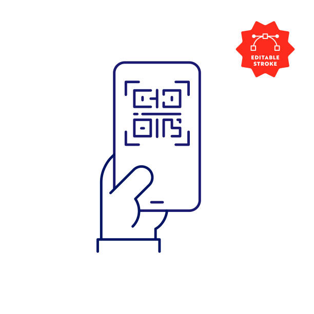 digital vaccine passport on mobile phone screen line icon with editable stroke - qr code stock illustrations