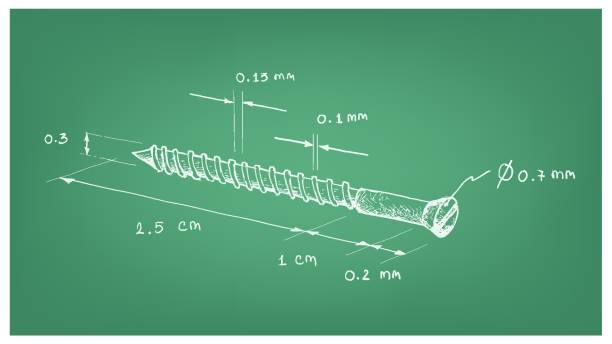 Dimension of Slotted Pan Head Self Tapping Screw Manufacturing and Industry, Illustration Hand Drawn Sketch Dimension of Slotted Pan Head Phillips Self Tapping Screw. Used Fasteners to Keep The Machine Parts Together. bolt fastener stock illustrations