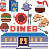 A vector illustration of a diner icon set.
