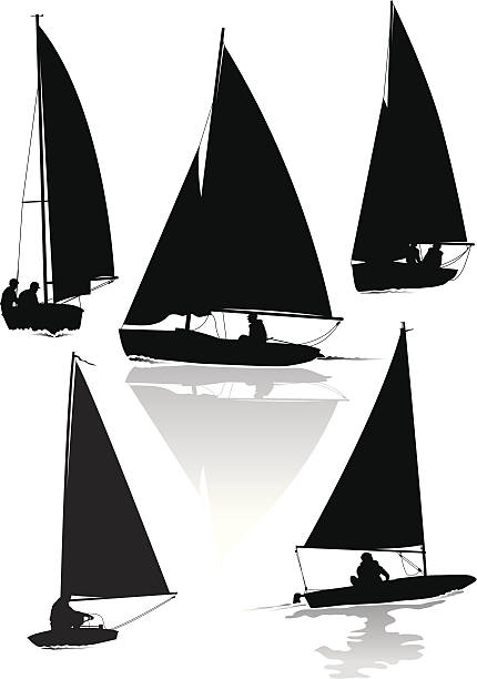 Dinghy sailing vector art illustration