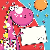 Party Dinosaur with gift and card.