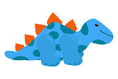 Blue cute dinosaur cartoon isolated on white background