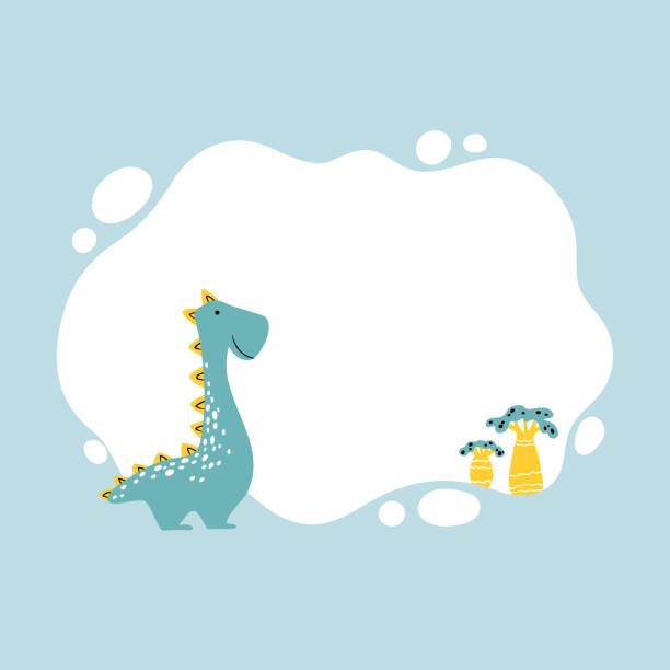 Dinosaur. Vector illustration of a dinosaur with a blot frame in simple cartoon hand-drawn style. Template for your text or photo. Ideal for cards, invitations, party, kindergarten, preschool and children room Dinosaur. Vector illustration of a dinosaur with a blot frame in simple cartoon hand-drawn style. Template for your text or photo. Ideal for cards, invitations, party, kindergarten, preschool and children room. pregnant borders stock illustrations