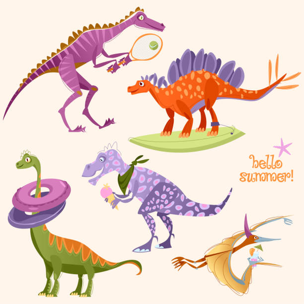 Dinosaurs playing outdoors. Fun summer activities. Hello summer! Dinosaurs playing outdoors. Fun summer activities. Hello summer! Vector illustration. smoothie silhouettes stock illustrations