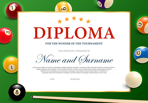 Diploma for the winner of billiard tournament