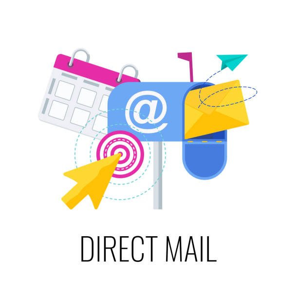 Direct mail vector icon. Outbound, inbound marketing. Direct mail icon. Outbound, inbound marketing. Envelope is in mailbox. Message in mail. Strategy, management and marketing. Flat vector illustration. direct mail stock illustrations