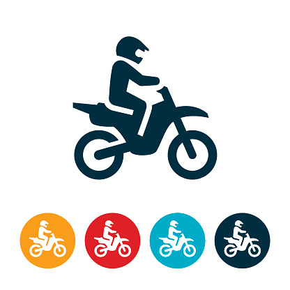 An icon of a person riding a dirt bike or motocross style motorcycle. vector