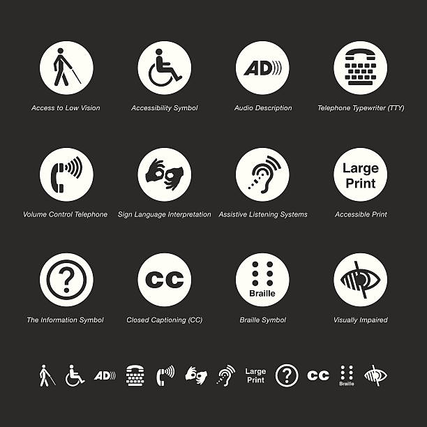 Disability Access Icons - White Series Disability Access Icons White Series Vector EPS10 File. accessibility stock illustrations