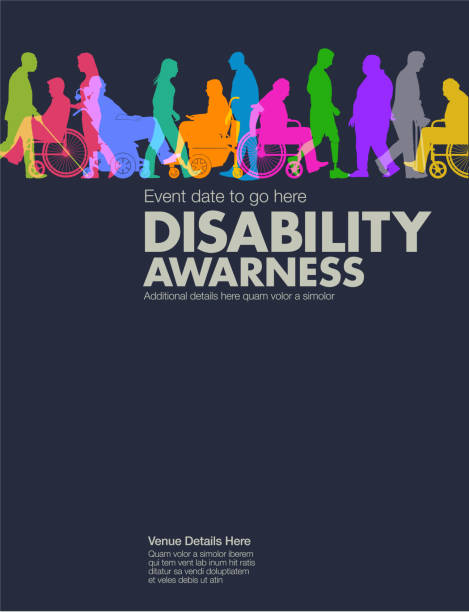 Disability Awareness Design Template Group of people representing a diverse range of Disabilities in society brochure silhouettes stock illustrations