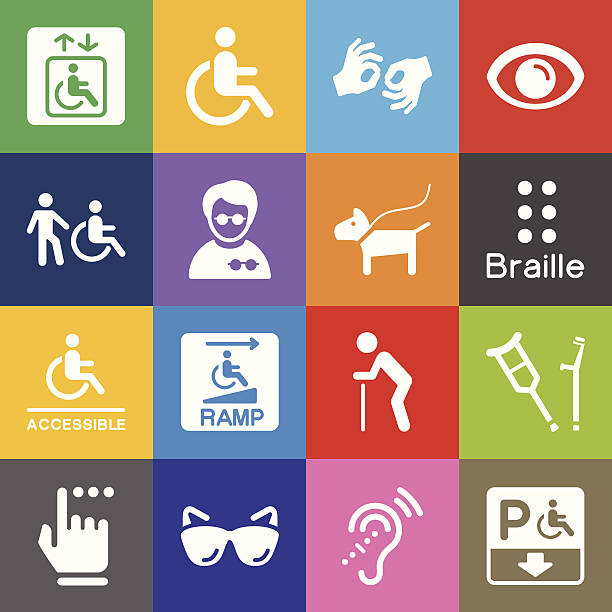 장애 아이콘 및 컬러 배경에 - disability stock illustrations