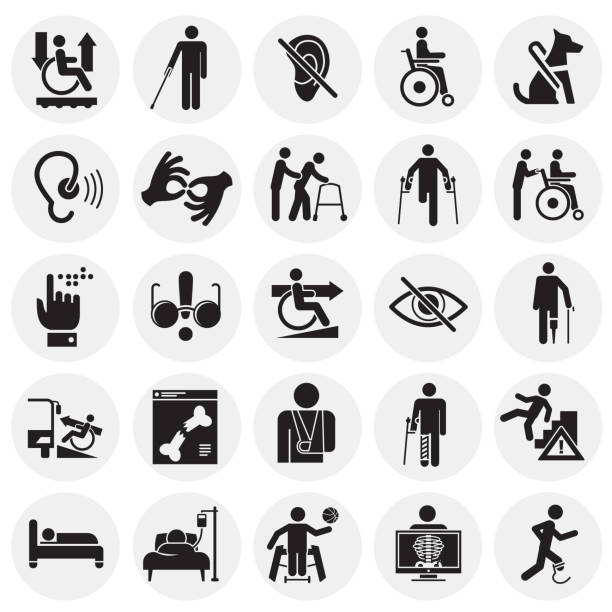 Disability icons set on circles background for graphic and web design, Modern simple vector sign. Internet concept. Trendy symbol for website design web button or mobile app. Disability icons set on circles background for graphic and web design, Modern simple vector sign. Internet concept. Trendy symbol for website design web button or mobile app chronic pain stock illustrations