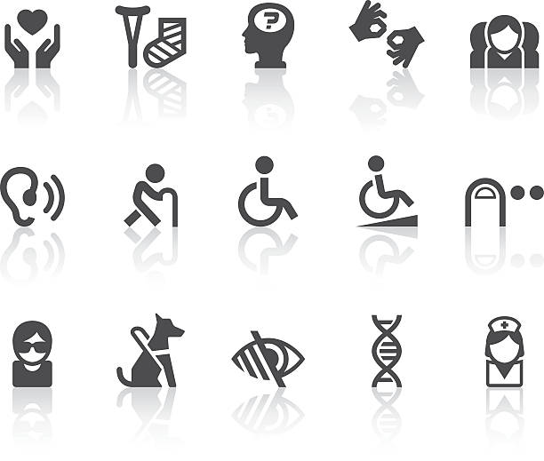 disability icons | simple black series - hearing aid stock illustrations