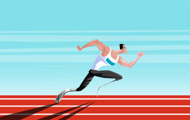 Disabled athlete runner on carbon prosthetics. vector art illustration