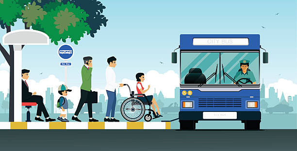 ilustrações de stock, clip art, desenhos animados e ícones de autocarro de deficiente - wheelchair street