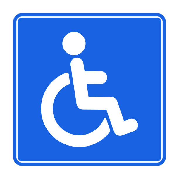 illustrations, cliparts, dessins animés et icônes de forme handicapée d'icône de handicap. symbole de logo de stationnement invalide. siège en fauteuil roulant, toilette, wc, signe. image d'illustration de vecteur. isoler sur le fond bleu. - handicap