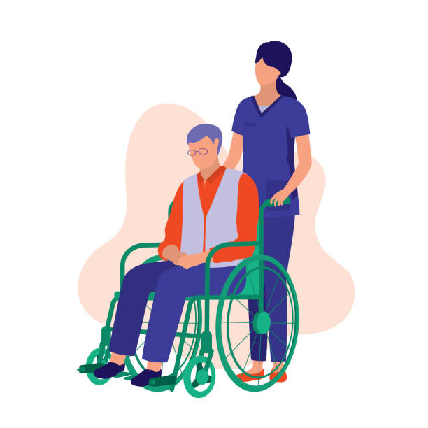 坐在輪椅上的殘疾老人。醫療與健康概念。向量插圖平面卡通。 - 輪椅 插圖 幅插畫檔、美工圖案、卡通及圖標