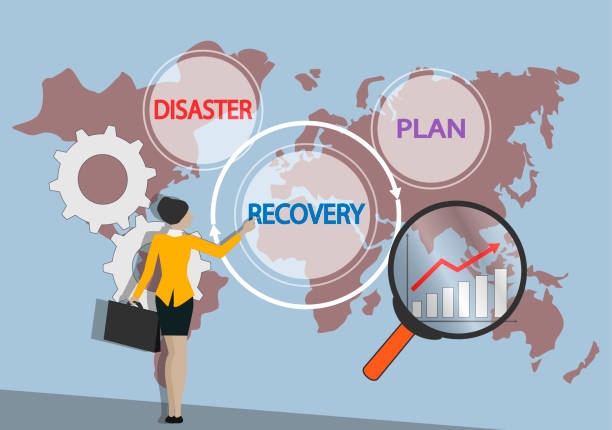 disaster recovery plan - krise stock-grafiken, -clipart, -cartoons und -symbole