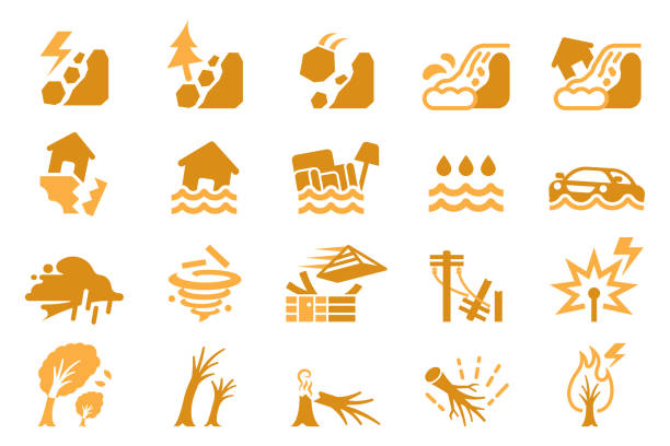 Disasters caused by thunderstorm weather. Disasters caused by thunderstorm weather. storm icons stock illustrations