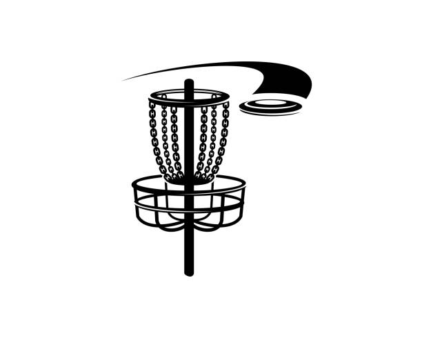 Disc Golf Basket and Disc Golf Disc Golf Basket and Disc Golf Vector illustration disk stock illustrations