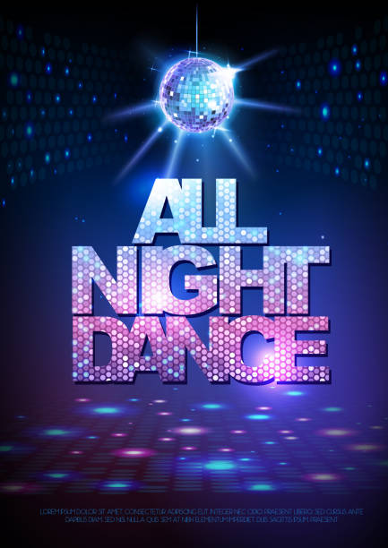 Disco ball background. Disco poster all night dance. Neon Disco ball background. Disco poster all night dance. Neon disco ball stock illustrations