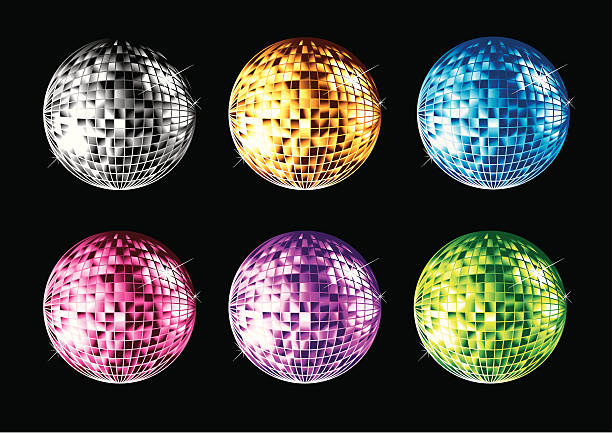 Disco Ball Collection Set of Disco Balls in different colors. All disco balls are done by single gradient tone only.  Change color to the Disco Ball is easy, simply select the whole disco ball and change the gradient's color. chiaroscuro stock illustrations