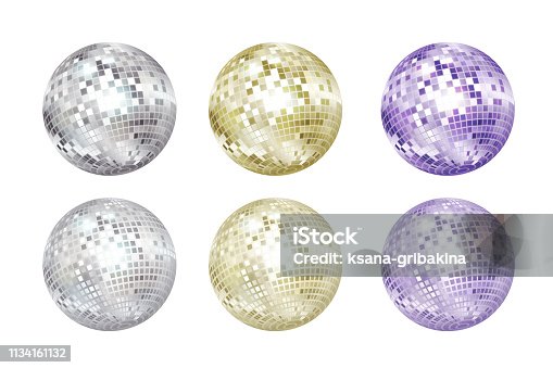 istock Disco balls collection. Silver, gold and purple colors. 1134161132