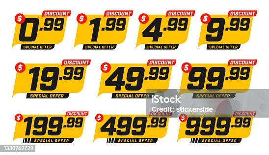 istock Discount price tag 0.99 to 999.99 special sale offer set 1330762729