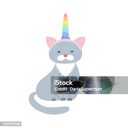 istock disgruntled cat with a hoop with unicorn horn. vector 1365611068