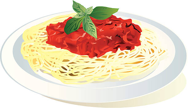 Dish with spaghetti and tomato sauce on top a plate of spaghetti italian pasta pasta clipart stock illustrations