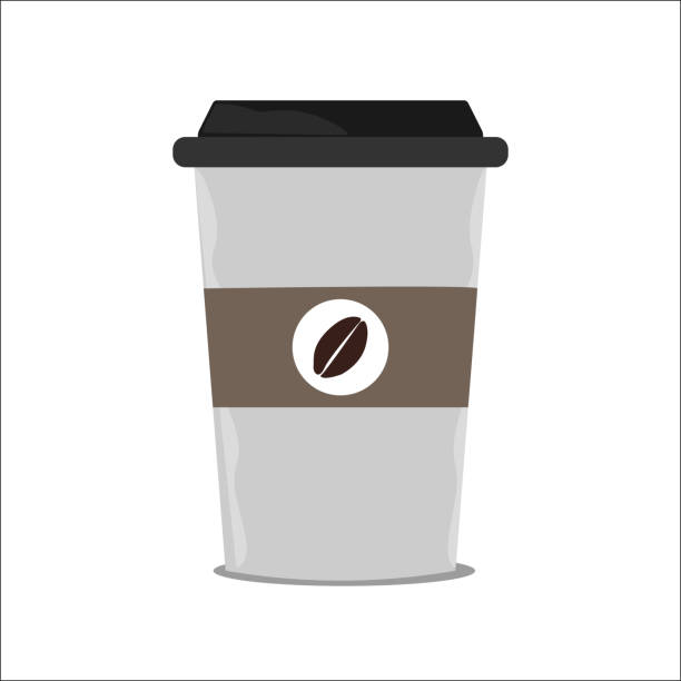 Disposable Coffee Cup Icon. Disposable Coffee Cup with Coffee Beans Logo. vector art illustration