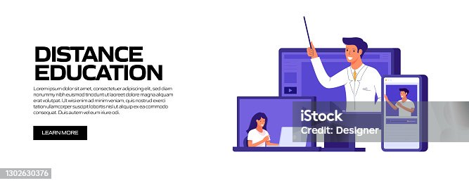 istock Distance Education Concept Vector Illustration for Website Banner, Advertisement and Marketing Material, Online Advertising, Business Presentation etc. 1302630376