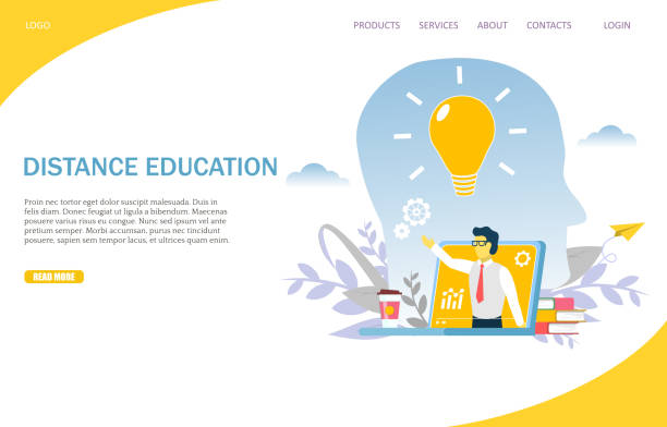 Distance education vector website landing page design template Distance education vector website template, web page and landing page design for website and mobile site development. Knowledge online, e-learning concept. teacher patterns stock illustrations