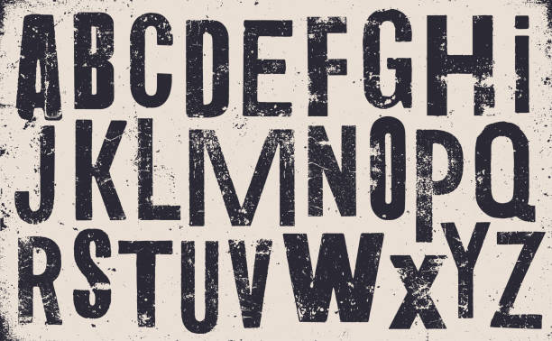 distressed altes großbuchstabenalphabet - v1 - font stock-grafiken, -clipart, -cartoons und -symbole