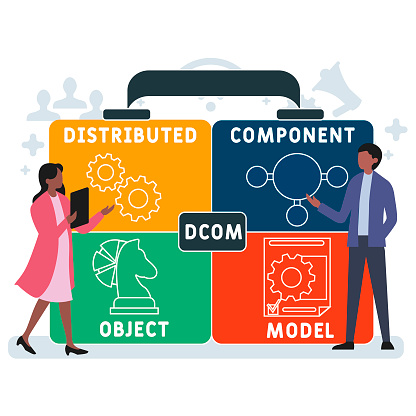 DCOM - Distributed Component Object Model  acronym. business concept background. vector illustration concept with keywords and icons. lettering illustration with icons for web banner, flyer, landing