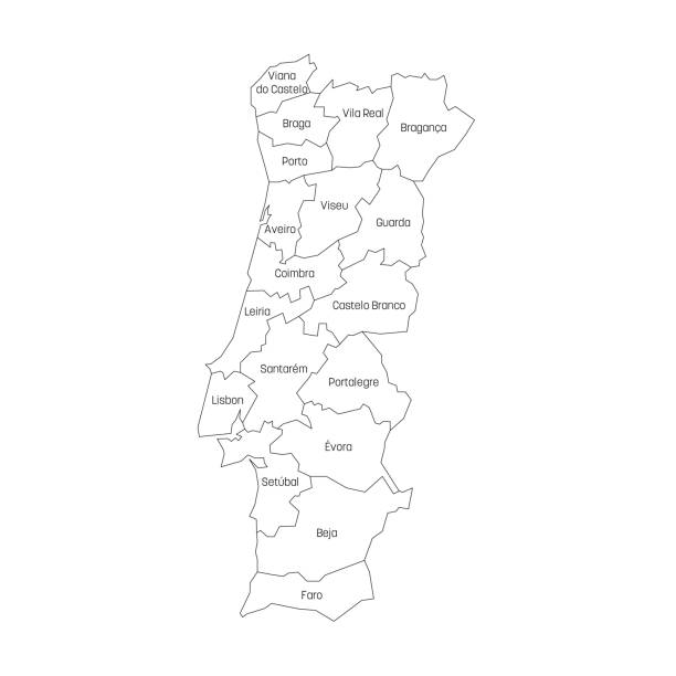 ilustrações de stock, clip art, desenhos animados e ícones de districts of portugal. map of regional country administrative divisions. colorful vector illustration - alentejo