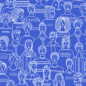 Diverse group of men and women standing together. Social community. Diverse people group. Textile, fabric, wrapping paper, wallpaper duotone vector design