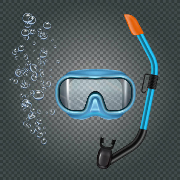Snorkeling set with diving mash and breathing tube on dark...