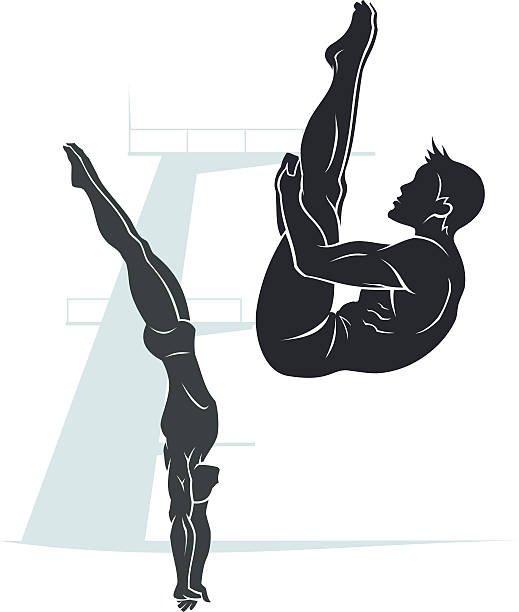 Diving Two stylized diver from the tower. Easy to edit and change color. CorelDRAW 10 file attached. gymnastic silhouette stock illustrations
