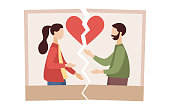 istock Divorce icon. Torn photo of couple in love. Break up. End of family life. Separation ex-wife and husband. Crisis relationship. Unhappy love. Vector flat illustration 1396296238
