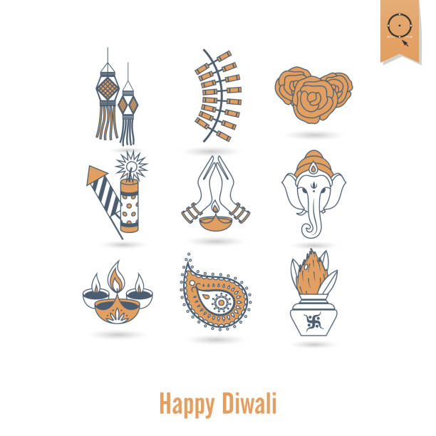 Diwali. Indian Festival Icons vector art illustration