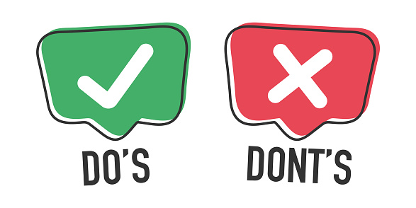 Do and Don't or Good and Bad Icons w Positive and Negative Symbols eps 10